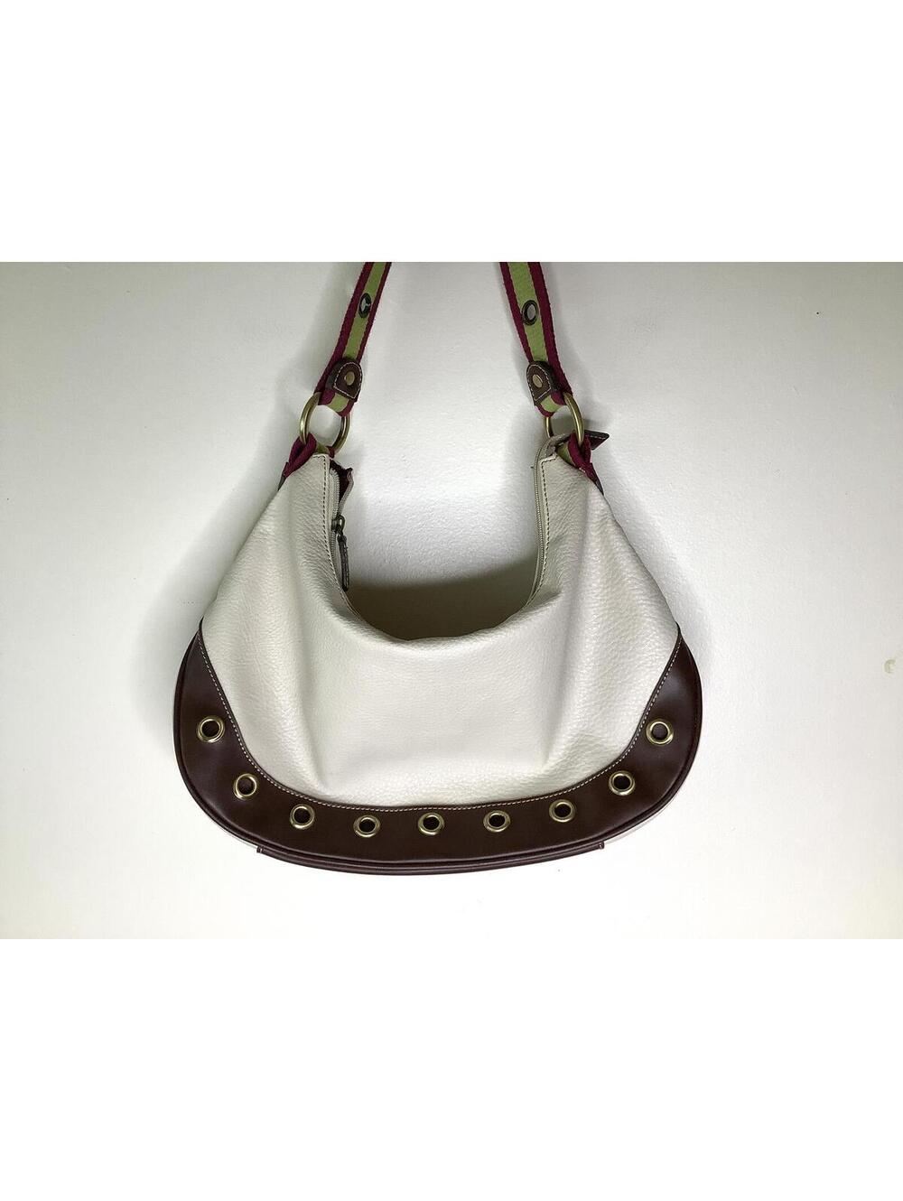 < Vintage 90’s Tommy Hilfiger White/Brown Grommet Detail Shoulder > - Picture 3 of 6